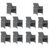 vidaXL 11-osainen Ulkoruokailuryhmä tyynyillä polyrottinki harmaa