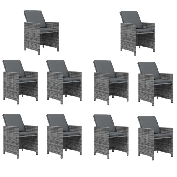 vidaXL 11-osainen Ulkoruokailuryhmä tyynyillä polyrottinki harmaa
