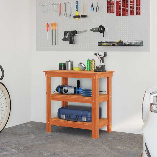 vidaXL Ty&ouml;p&ouml;yt&auml; Vaha ruskea 78,5 x 50 x 80 cm Massiivinen m&auml;nty