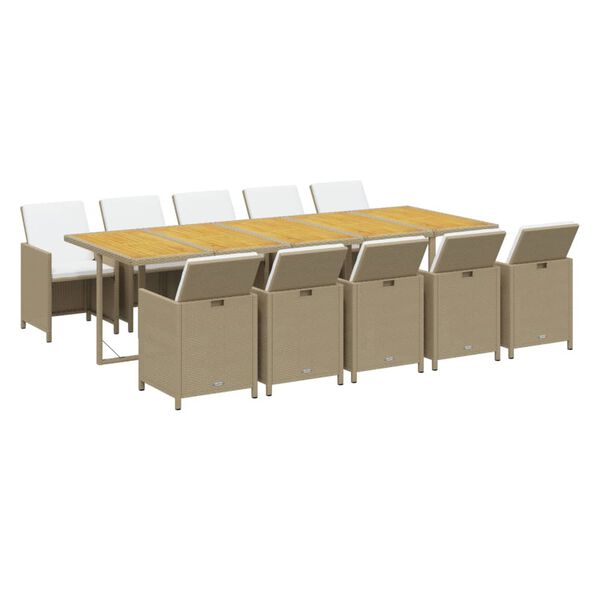 vidaXL 11-osainen Ulkoruokailuryhm&auml; tyynyill&auml; polyrottinki beige