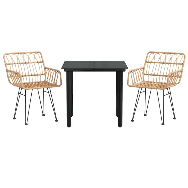 vidaXL 3-osainen Ulkoruokailuryhmä polyrottinki