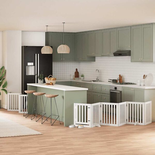 vidaXL Koiraportti kokoontaittuva 15 paneelia valk. 750 cm poppelipuu