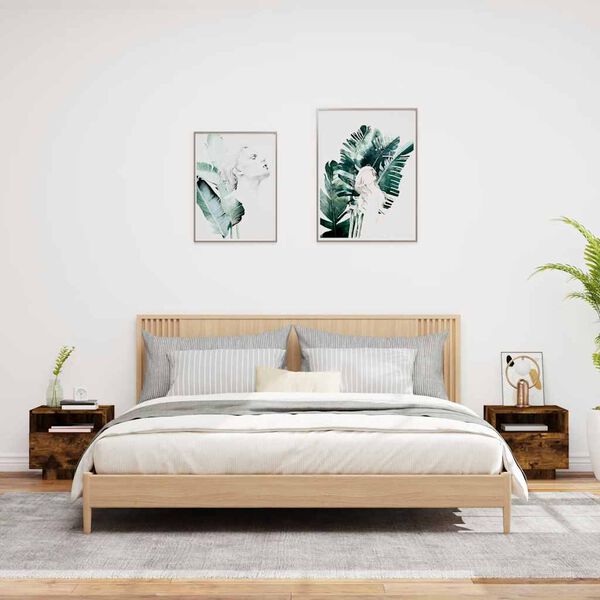 vidaXL Yöpöytä LED-valoilla 2 kpl savutammi 40x39x37 cm