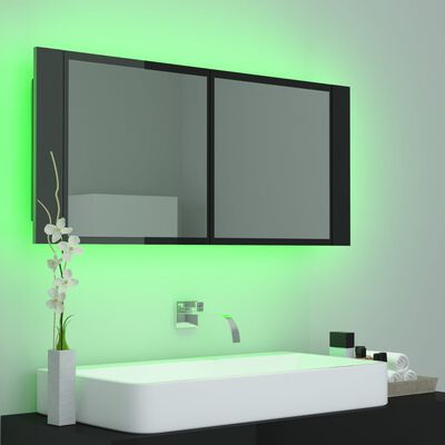 vidaXL Kylpyhuoneen LED peilikaappi korkeak. musta 100x12x45cm akryyli