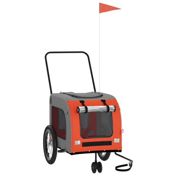 vidaXL Lemmikinkuljetuskärry pyörään oranssi/harmaa kangas ja rauta