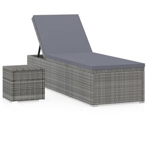 vidaXL Aurinkotuoli pehmusteella ja sivup&ouml;yd&auml;ll&auml; polyrottinki harmaa