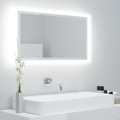 vidaXL LED-kylpyhuonepeili korkeakiilto valk. 80x8,5x37 cm akryyli