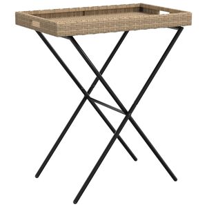 vidaXL Kokoontaittuva tarjotinp&ouml;yt&auml; beige 65x40x75 cm polyrottinki