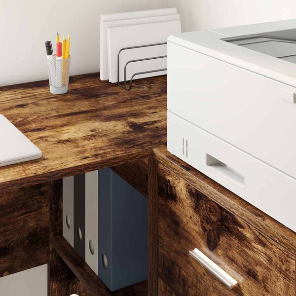 vidaXL Kulmapöytä laatikon kanssa Savupähkinä 102 x 88 x 75 cm