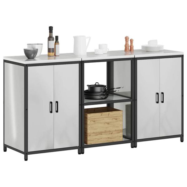 vidaXL Keitti&ouml;n s&auml;ilytyssarja hyllyll&auml; 3 pcs Hopea Galvanoitu ter&auml;s