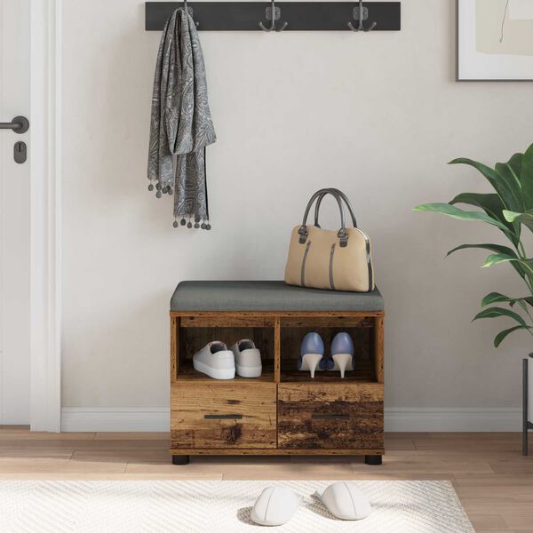 vidaXL Halli penkki tyynyll&auml; laatikon kanssa Vanha puu 60 x 38 x 46 cm