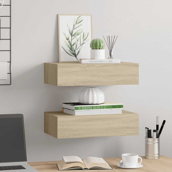 vidaXL Seinälaatikkohyllyt 2 kpl tammi 40x23,5x10 cm MDF