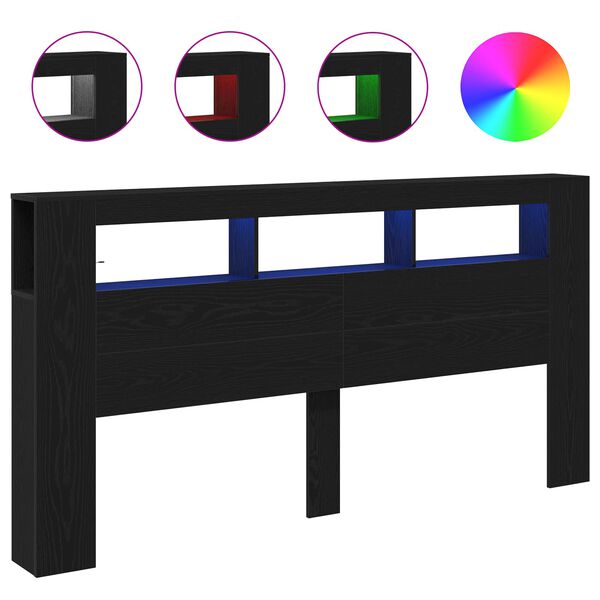 vidaXL LED-p&auml;&auml;ty Musta tammi. 200 x 18,5 x 103,5 cm Tekninen puu