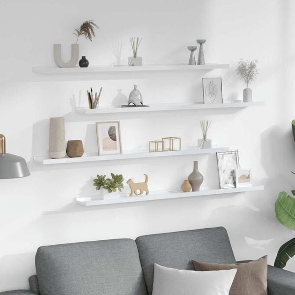 vidaXL Sein&auml;hyllyt 4 kpl korkeakiilto valkoinen 100x9x3 cm