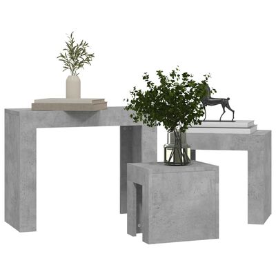 vidaXL Sarjasohvapöydät 3 kpl betoninharmaa tekninen puu