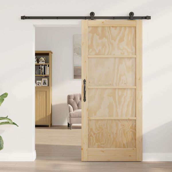 vidaXL Liukuovi Luonnollinen ja musta 86 x 198,5 cm Massiivinen m&auml;nty