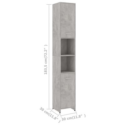 vidaXL Kylpyhuonekaappi betoninharmaa 30x30x183,5 cm tekninen puu