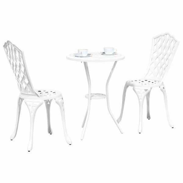 vidaXL Puutarhan Bistro Set 3 pcs Valkoinen Alumiini