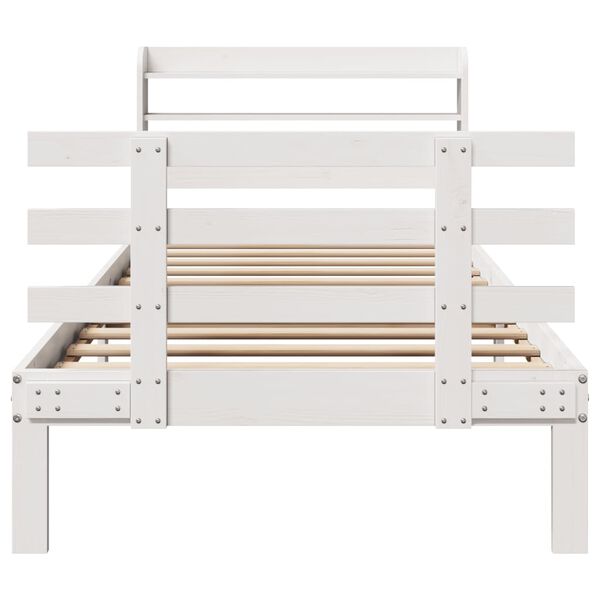 vidaXL Sängynrunko päädyllä valkoinen 90x190 cm täysi mänty