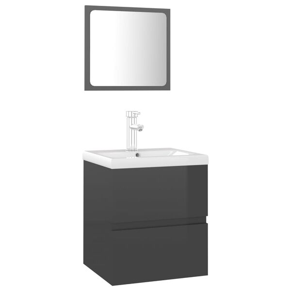 vidaXL Kylpyhuoneen kalustesarja korkeakiilto harmaa lastulevy