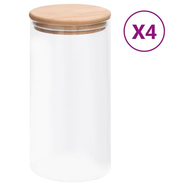 vidaXL Lasiset s&auml;ilytyspurkit bambukansilla 4 kpl 1200 ml