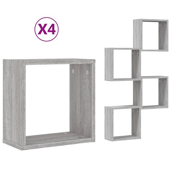 vidaXL Wall Cube Hyllyt 4 kpl Harmaa Sonoma 30x15x30 cm