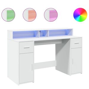 vidaXL Ty&ouml;p&ouml;yt&auml; LED-valoilla valkoinen 140x55x91 cm tekninen puu