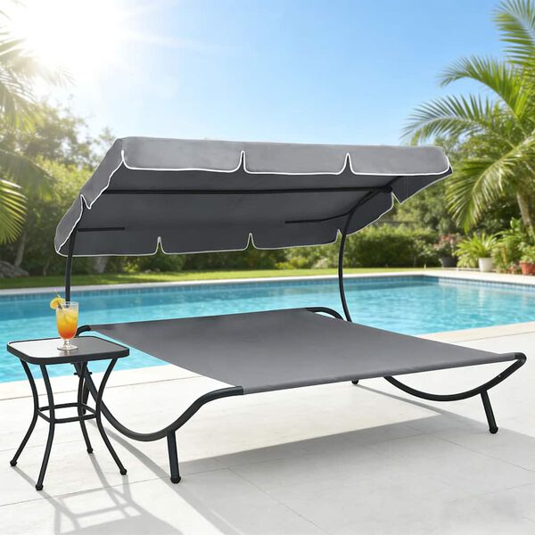 vidaXL Aurinkovuode katoksella harmaa