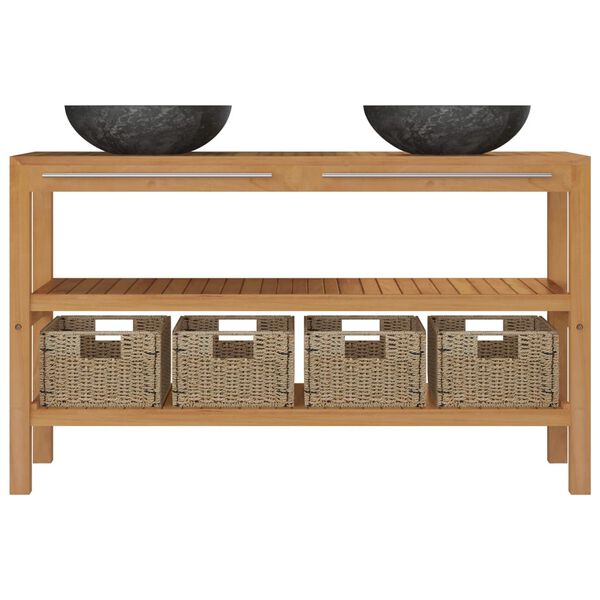 vidaXL Kylpyhuoneen hyllykk&ouml; t&auml;ysi tiikki pesualtailla marmori musta