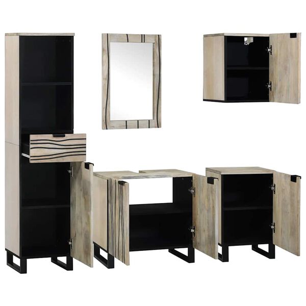 vidaXL Kylpyhuonekalustesetti ovella 5 pcs P&auml;hkin&auml; Ruskea Tekninen puu