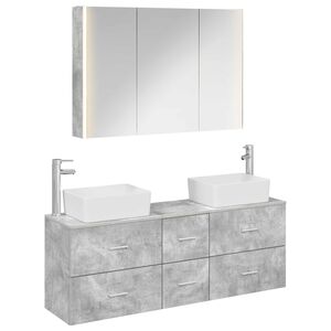 vidaXL Kylpyhuonekalustesetti 4 pcs Betoninharmaa Tekninen puu ja lasi