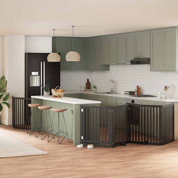 vidaXL Koiraportti kokoontaittuva 8 paneelia musta 640 cm poppelipuu