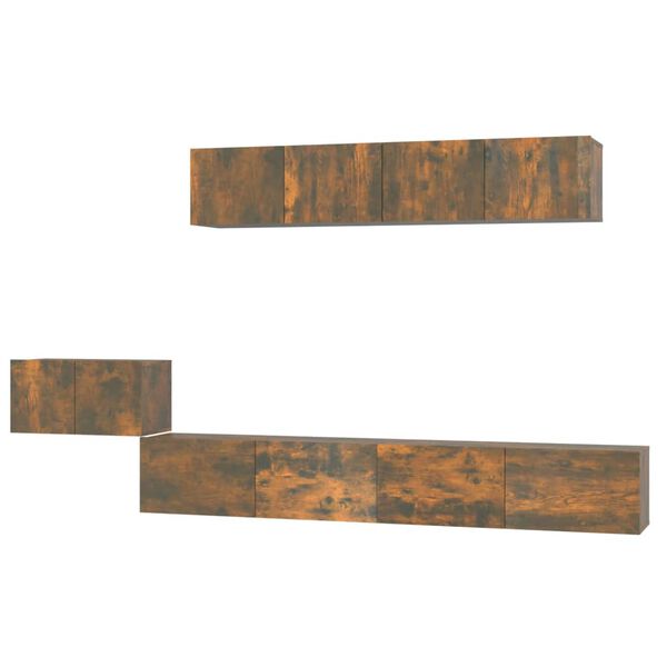 vidaXL 5-osainen TV-kaappisarja savutammi tekninen puu