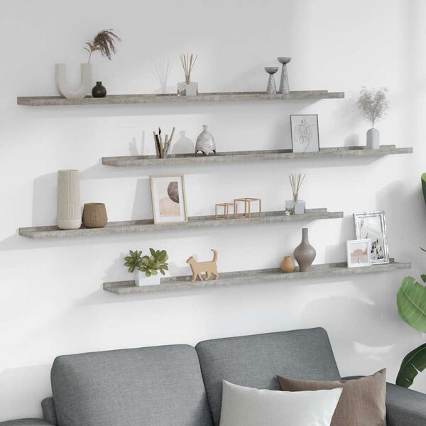 vidaXL Sein&auml;hyllyt 4 kpl betoninharmaa 115x9x3 cm