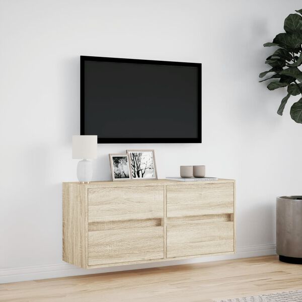 vidaXL TV-seinäkaappi LED-valoilla Sonoma-tammi 100x31x45 cm