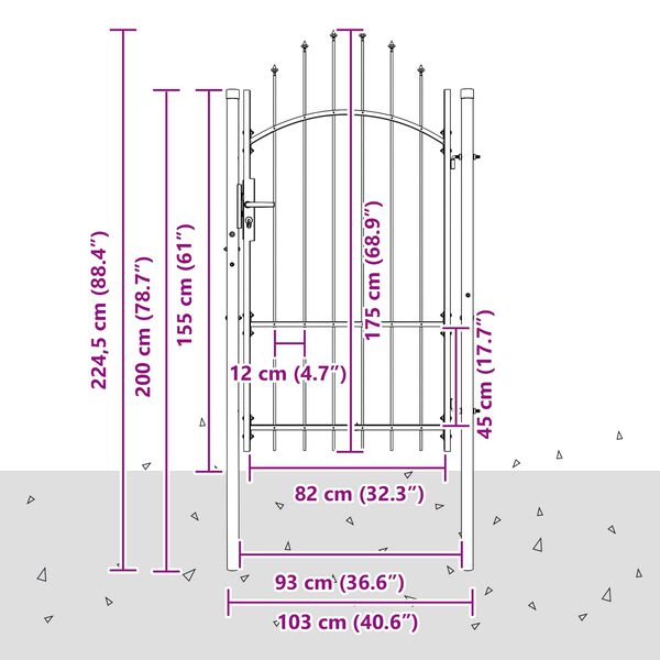 vidaXL Puutarhaportti lukkoon Harmaa 175 x 100 cm Ter&auml;s