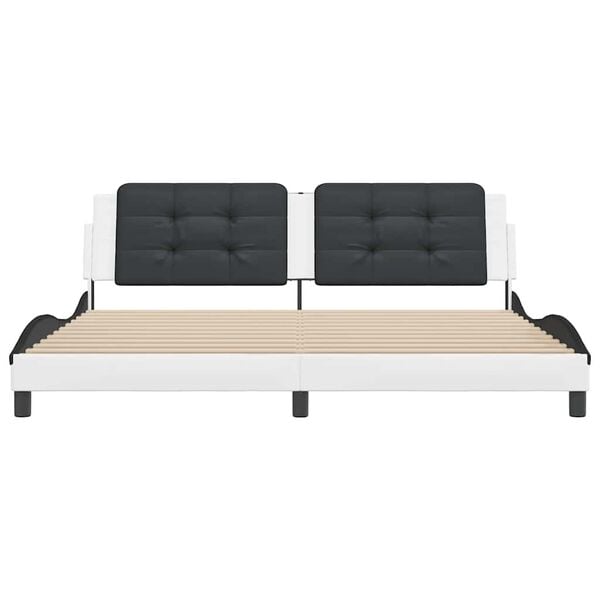 vidaXL S&auml;ngynrunko ilman patjaa Zadar valkoinen ja musta 200x200 cm keinonahka