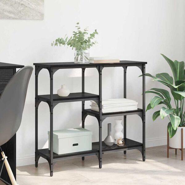 vidaXL Konsolip&ouml;yt&auml; hyllyll&auml; Musta tammi. 80 x 29 x 75 cm Tekninen puu