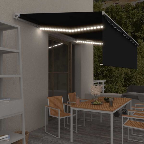 vidaXL Manuaalisesti kelattava markiisi verho/LED 5x3 m antrasiitti