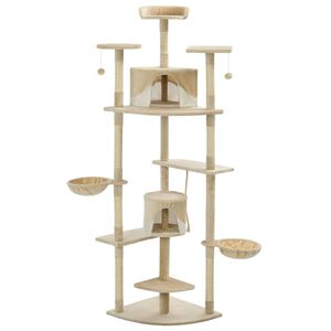 vidaXL Kissan kiipeilypuu sisal-pylv&auml;ill&auml; 203 cm beige ja valkoinen