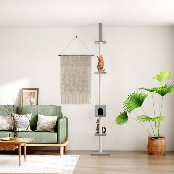 vidaXL Kattoon asti ylt&auml;v&auml; kissan kiipeilypuu v.harmaa 250,5-276,5 cm