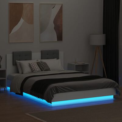 vidaXL Sängynrunko päädyllä ja LED-valoilla valkoinen 120x200 cm