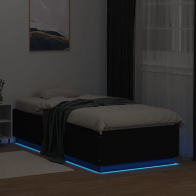 vidaXL Sängynrunko LED-valoilla musta 100x200 cm tekninen puu