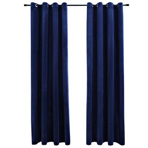 vidaXL Pimennysverhot renkailla 2 kpl sametti tummansininen 140x175 cm