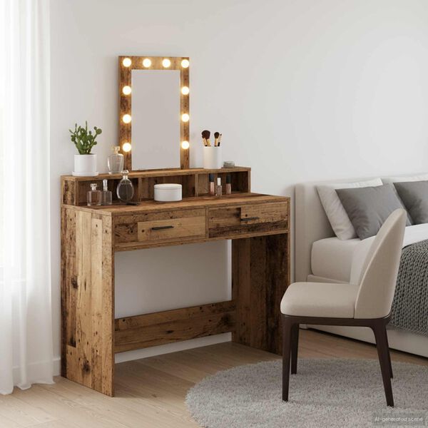 vidaXL Meikkip&ouml;yt&auml; peilivalot Ruskea 100 x 41 x 140 cm Tekninen puu