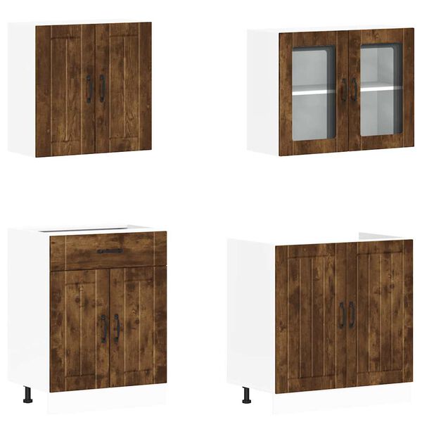 vidaXL 4-osainen keitti&ouml;n kaappisetti "Lucca" savustettu tammi tekninen puu