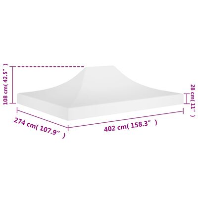 vidaXL Juhlateltan katto 4x3 m valkoinen 270 g/m²