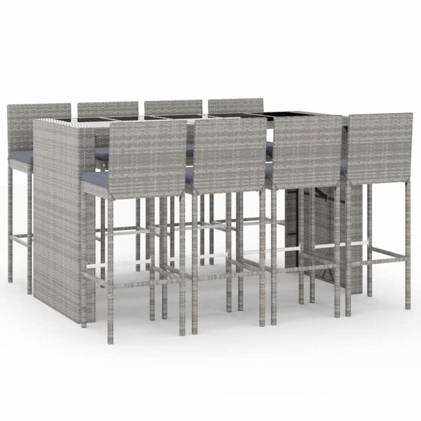 vidaXL 9-osainen Ulkobaarisarja tyynyill&auml; harmaa polyrottinki