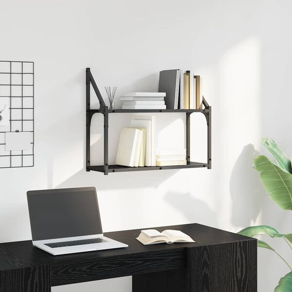 vidaXL Sein&auml;hylly hyllyll&auml; Musta tammi 60 x 21 x 51 cm Tekninen puu