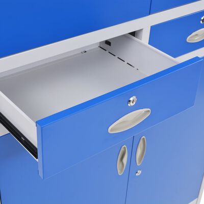 vidaXL Toimistokaappi 4 ovella metalli 90x40x180 cm harmaa ja sininen